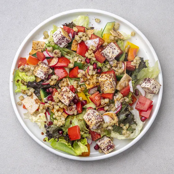 Sumac Tofu with Freekeh & Fattoush Salad
